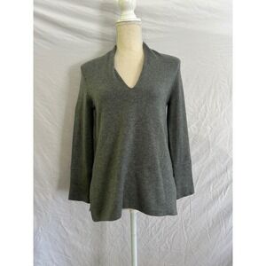 ALLUDE Cashmere V Neck Long Sleeve Sweater Top Women's Size S Gray